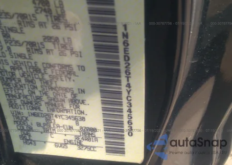 2000 Nissan Frontier 2Wd Xe/Se from USA, damaged, VIN 1N6ED26T4YC345630